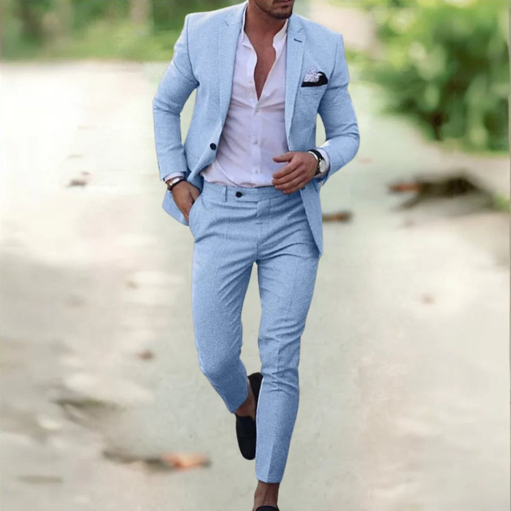 men's slim fit two-piece suit in light blue