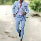 men's slim fit two-piece suit in light blue