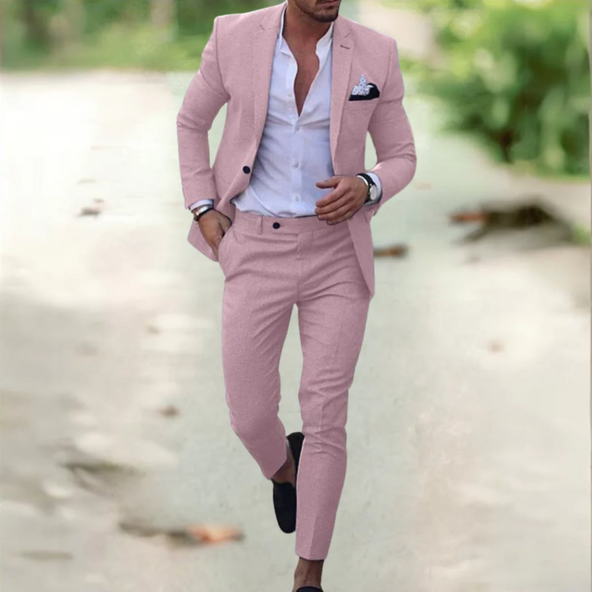 men's slim fit two-piece suit in pink