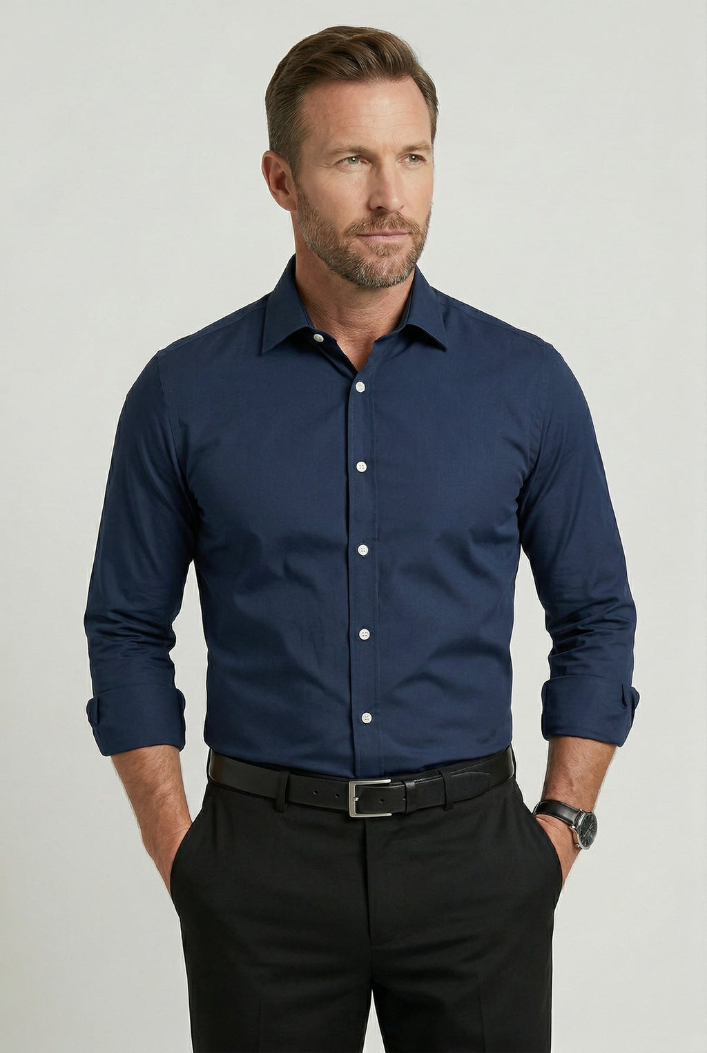 men's slim fit wrinkle resistant shirt in navy
