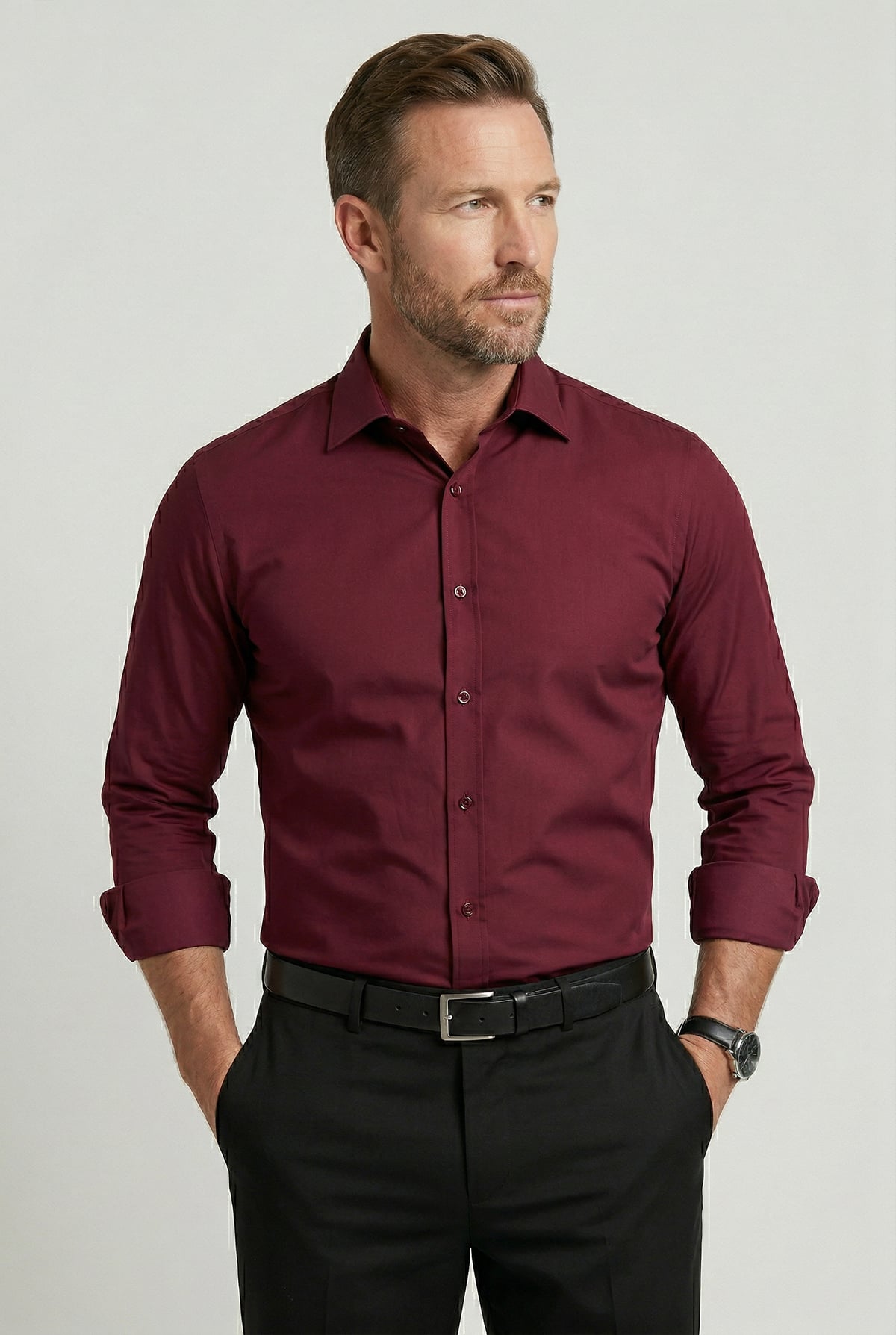 men's slim fit wrinkle resistant shirt in red