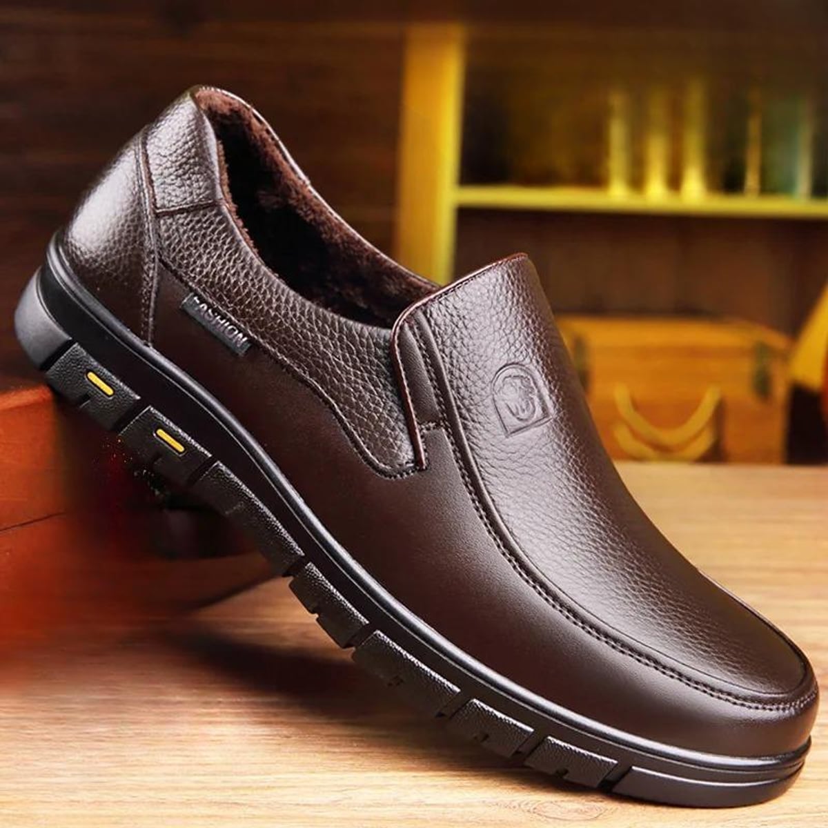 men's slip-on smart casual loafers in brown plush