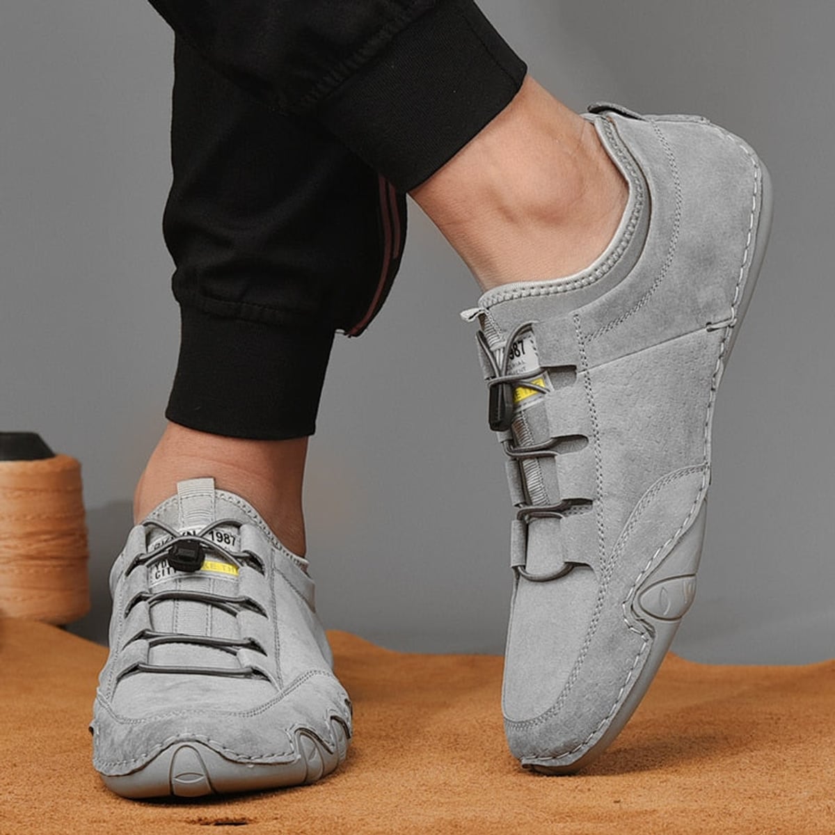 men's slip-on suede moccasins in gray