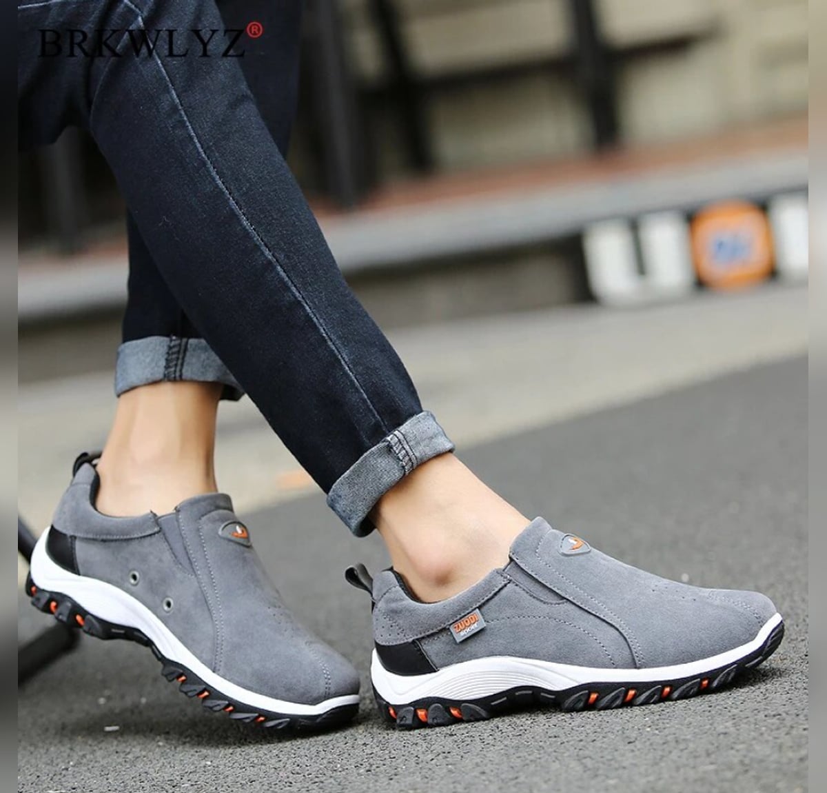 men's slip-on walking sneakers in gray
