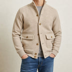 men's stand collar knit jacket in beige