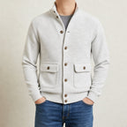 men's stand collar knit jacket in white
