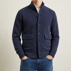 men's stand collar knit jacket in navy