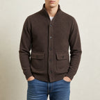 men's stand collar knit jacket in brown