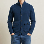 men's stand collar knit jacket in slate blue