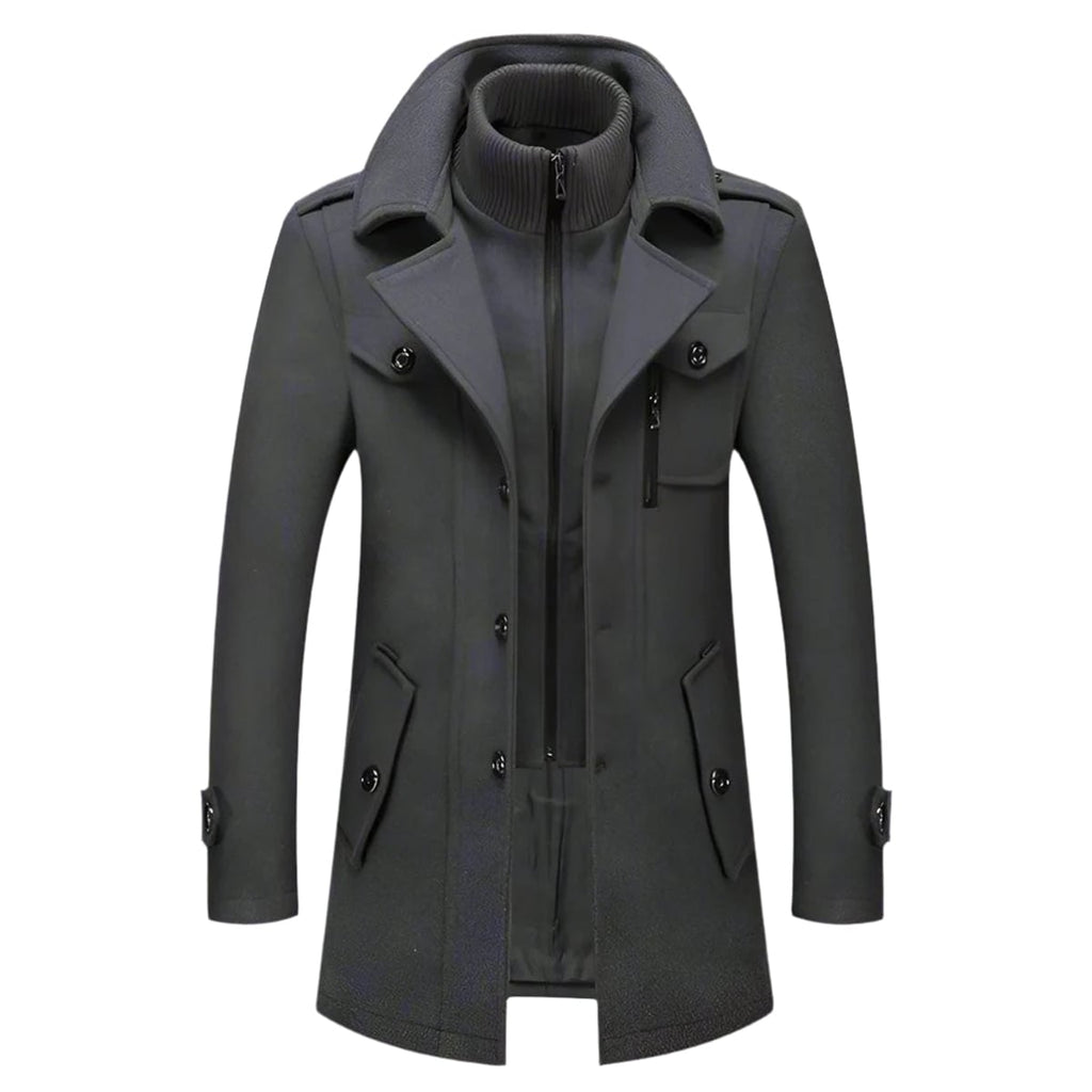 men's stand collar overcoat in gray