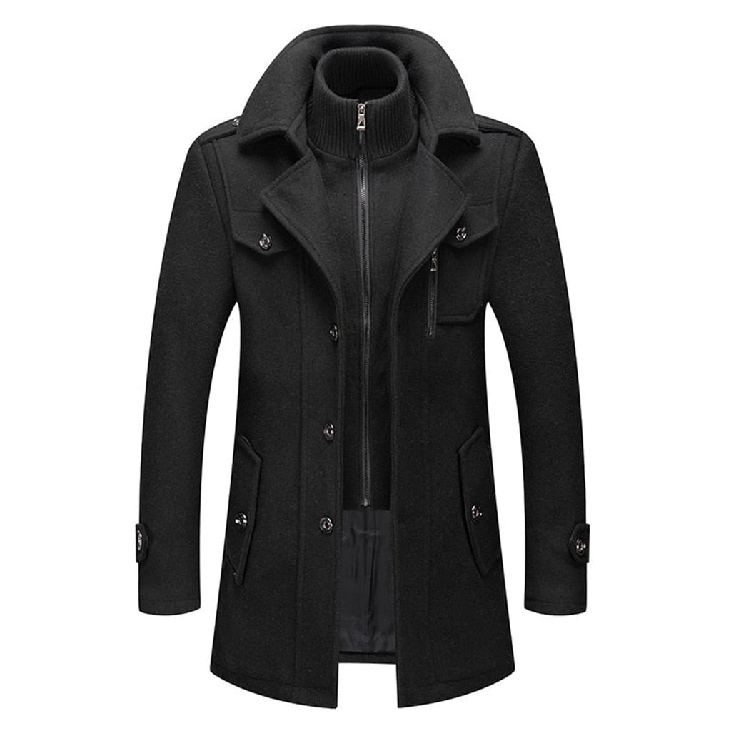 men's stand collar overcoat in black