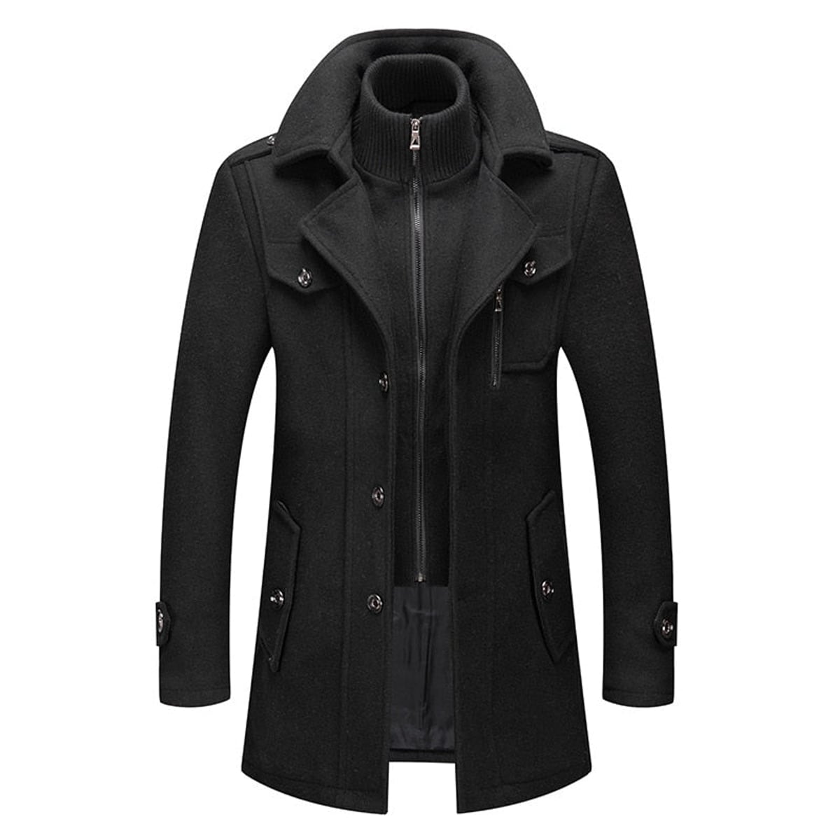 men's stand collar overcoat in black