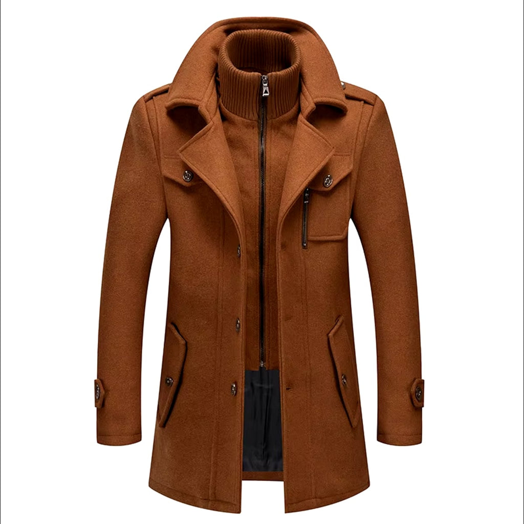 men's stand collar overcoat in brown