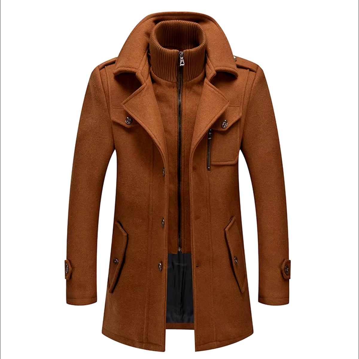 men's stand collar overcoat in brown