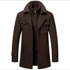 men's stand collar overcoat in dark brown