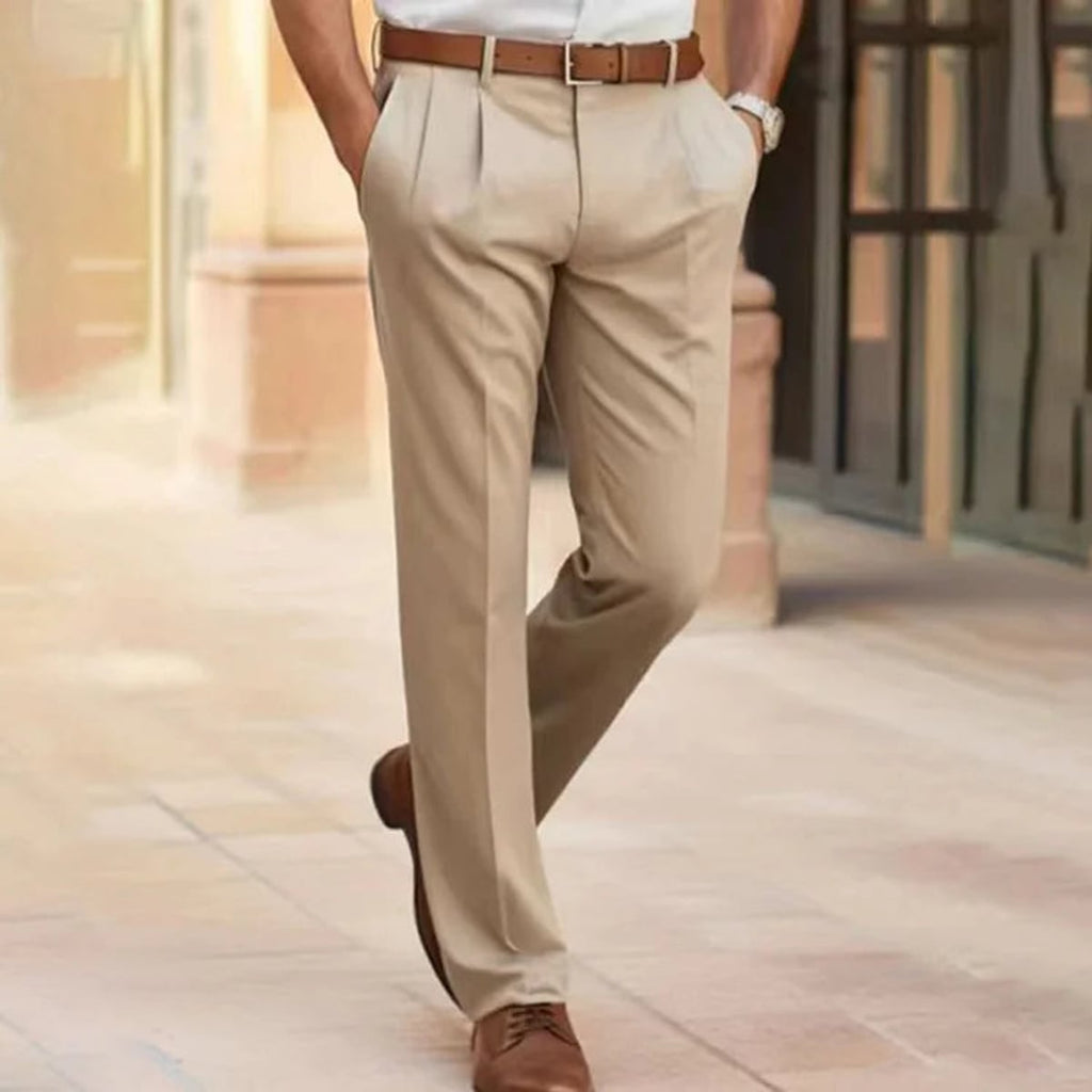 men's straight leg smart trousers in beige