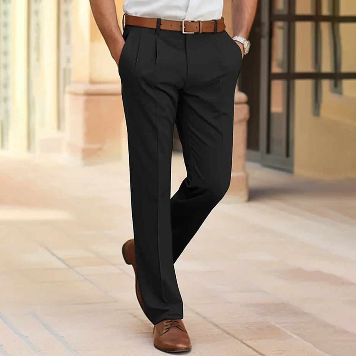 men's straight leg smart trousers in black
