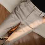 men's tapered herringbone trousers in beige