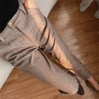 men's tapered herringbone trousers in brown