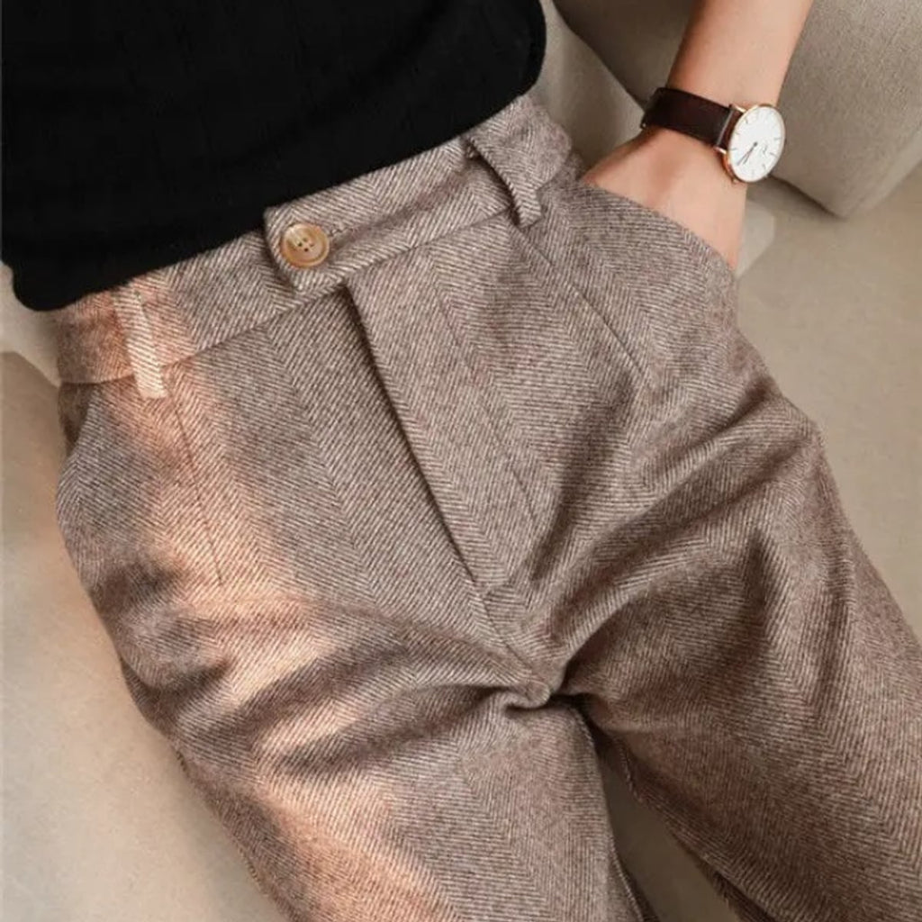 men's tapered herringbone trousers in brown