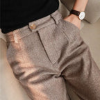 men's tapered herringbone trousers in brown
