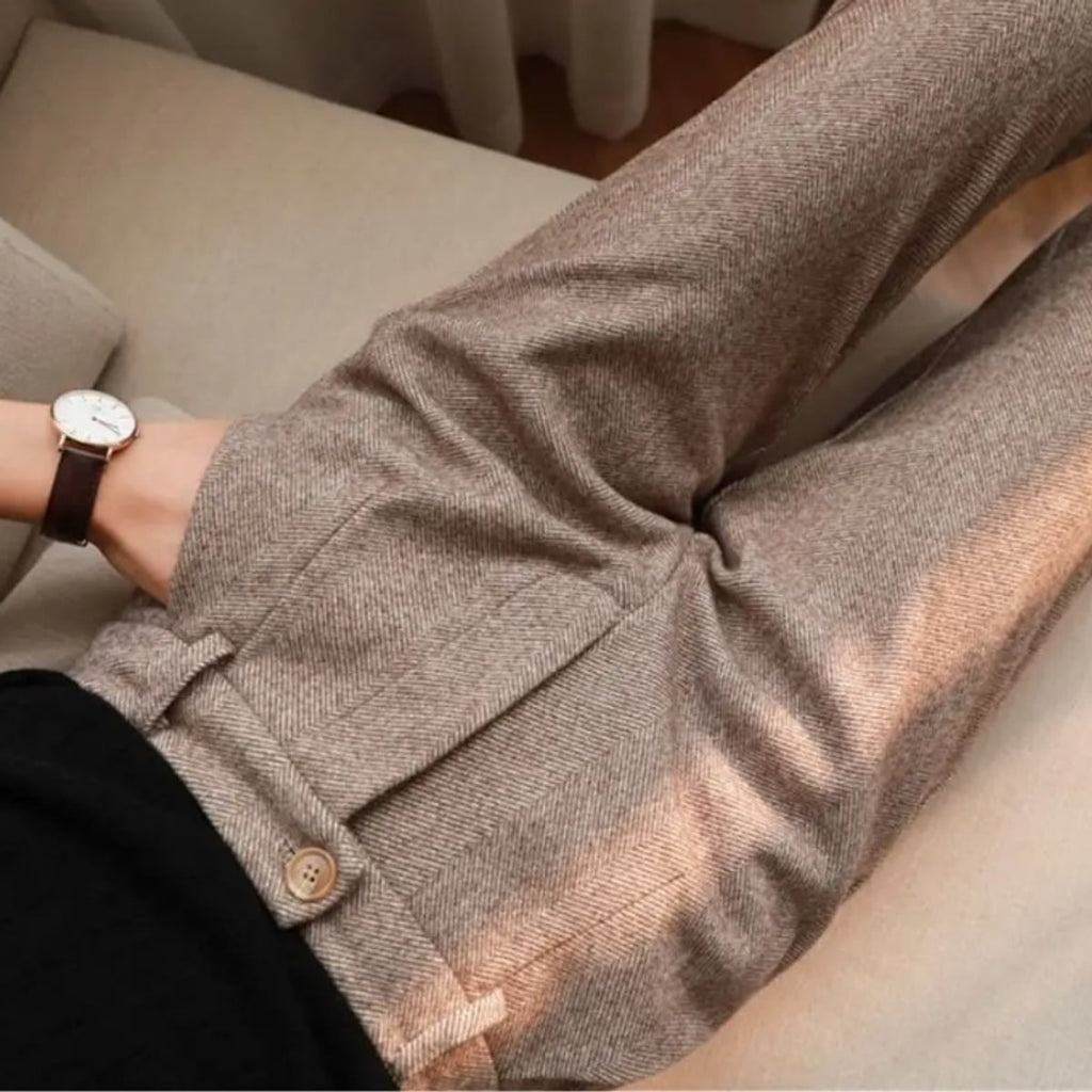 men's tapered herringbone trousers in brown