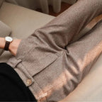 men's tapered herringbone trousers in brown