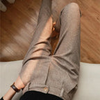 men's tapered herringbone trousers in brown
