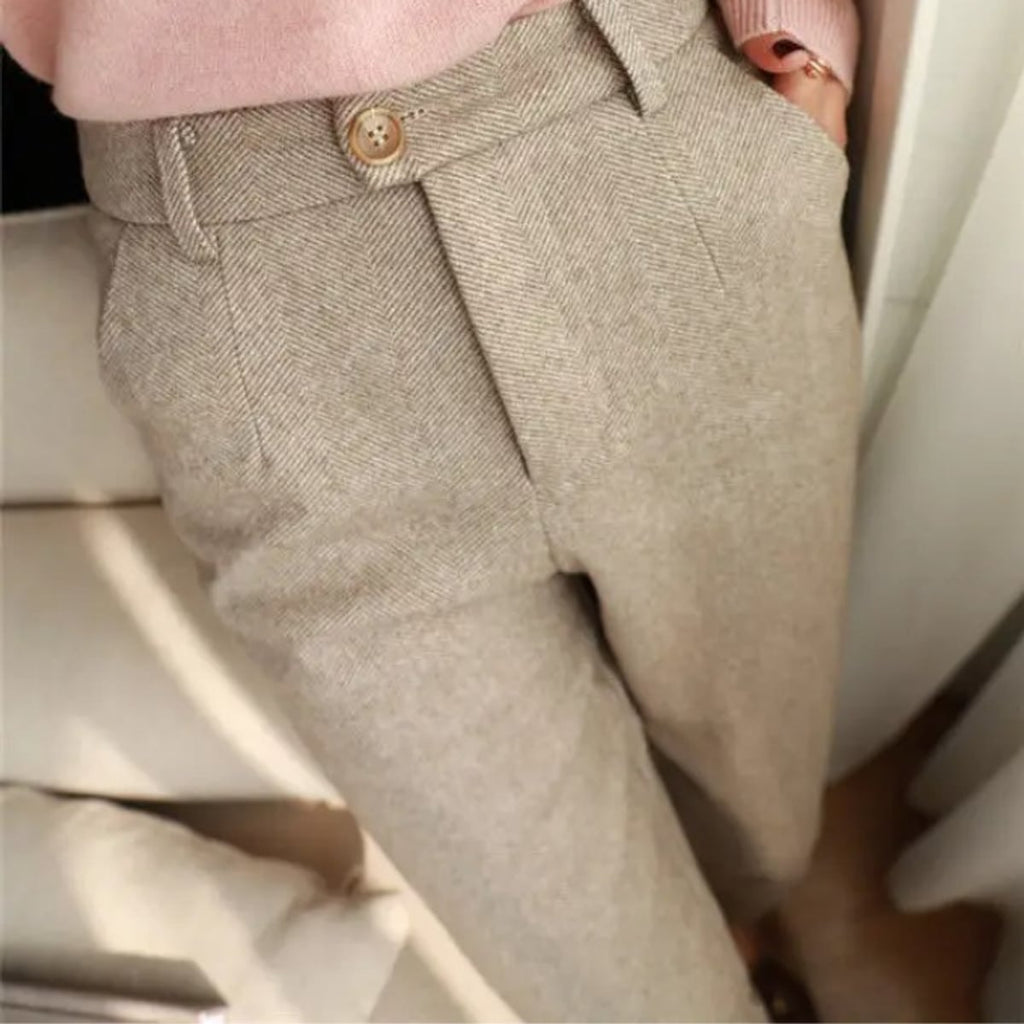 men's tapered herringbone trousers in beige