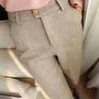men's tapered herringbone trousers in beige