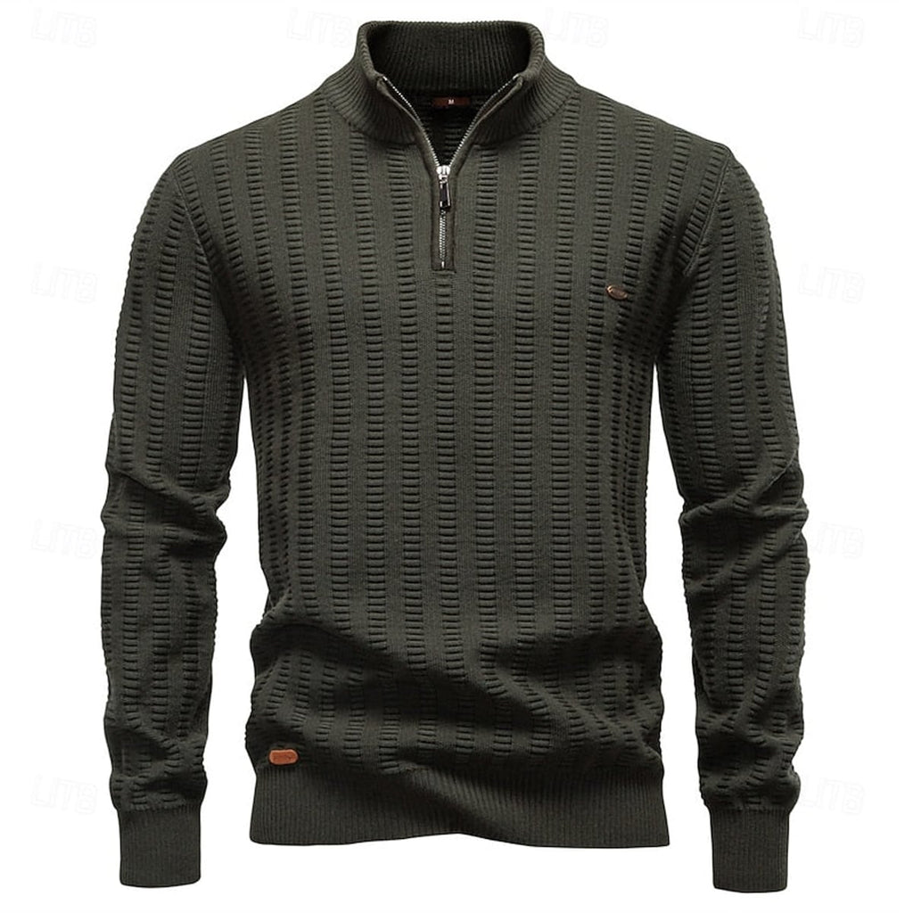 men's textured half-zip sweater in army green