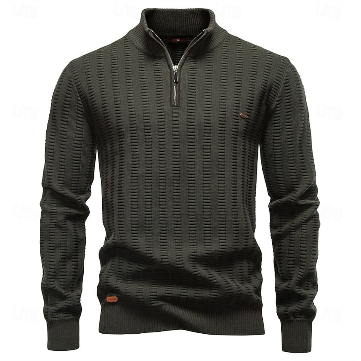 men's textured half-zip sweater in army green