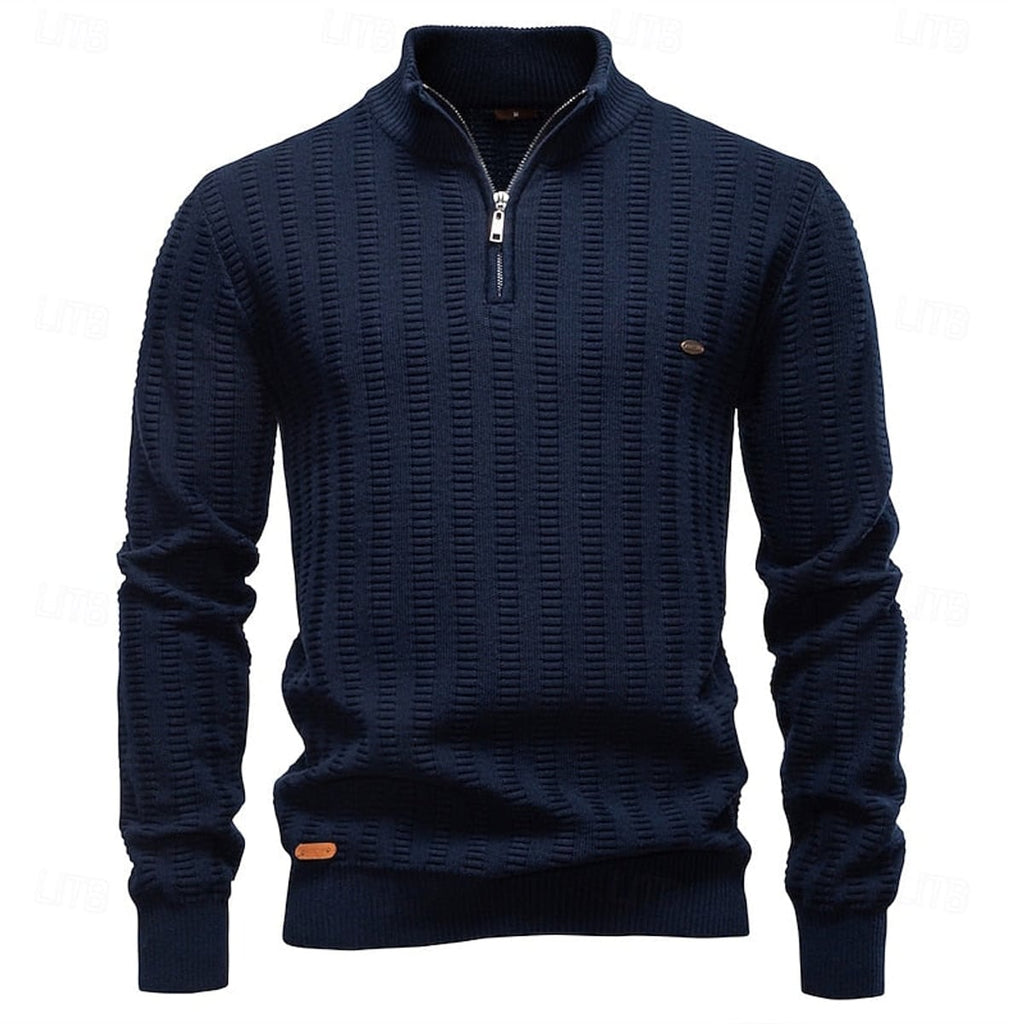 men's textured half-zip sweater in dark navy