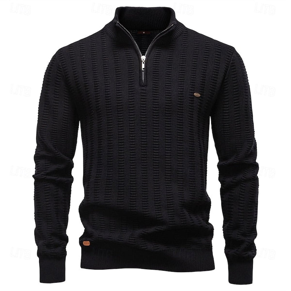men's textured half-zip sweater in black