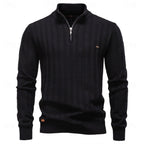 men's textured half-zip sweater in black