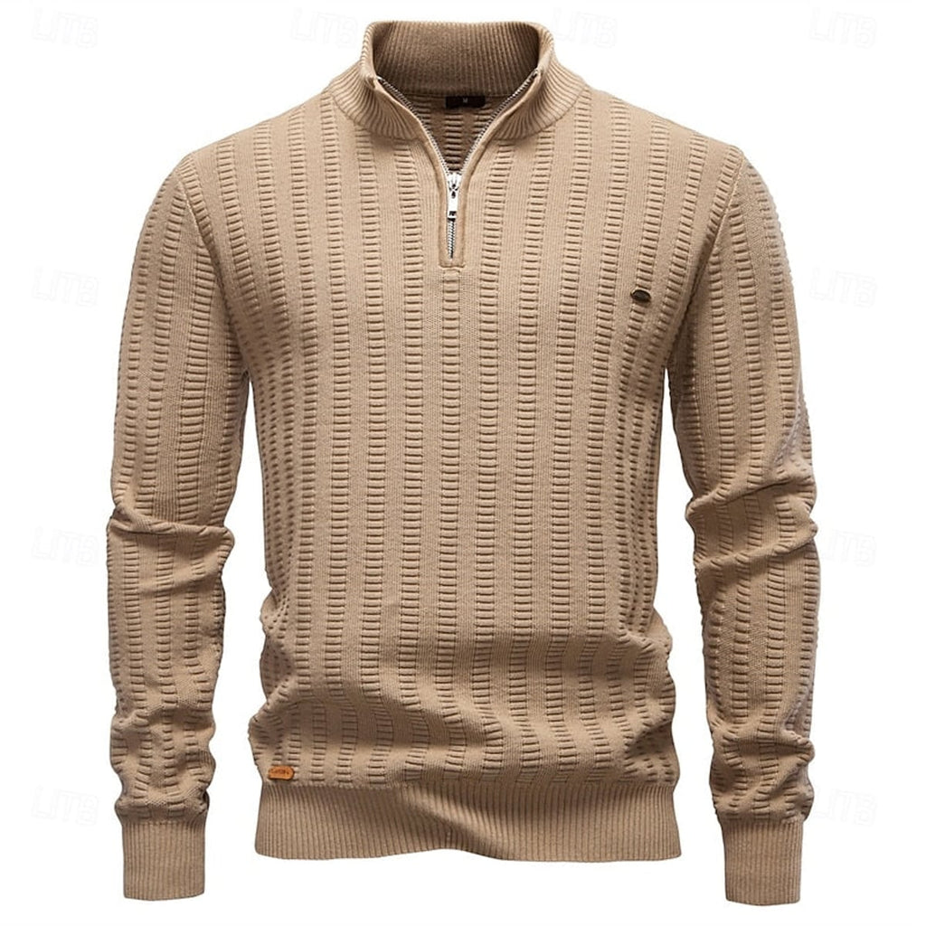 men's textured half-zip sweater in khaki