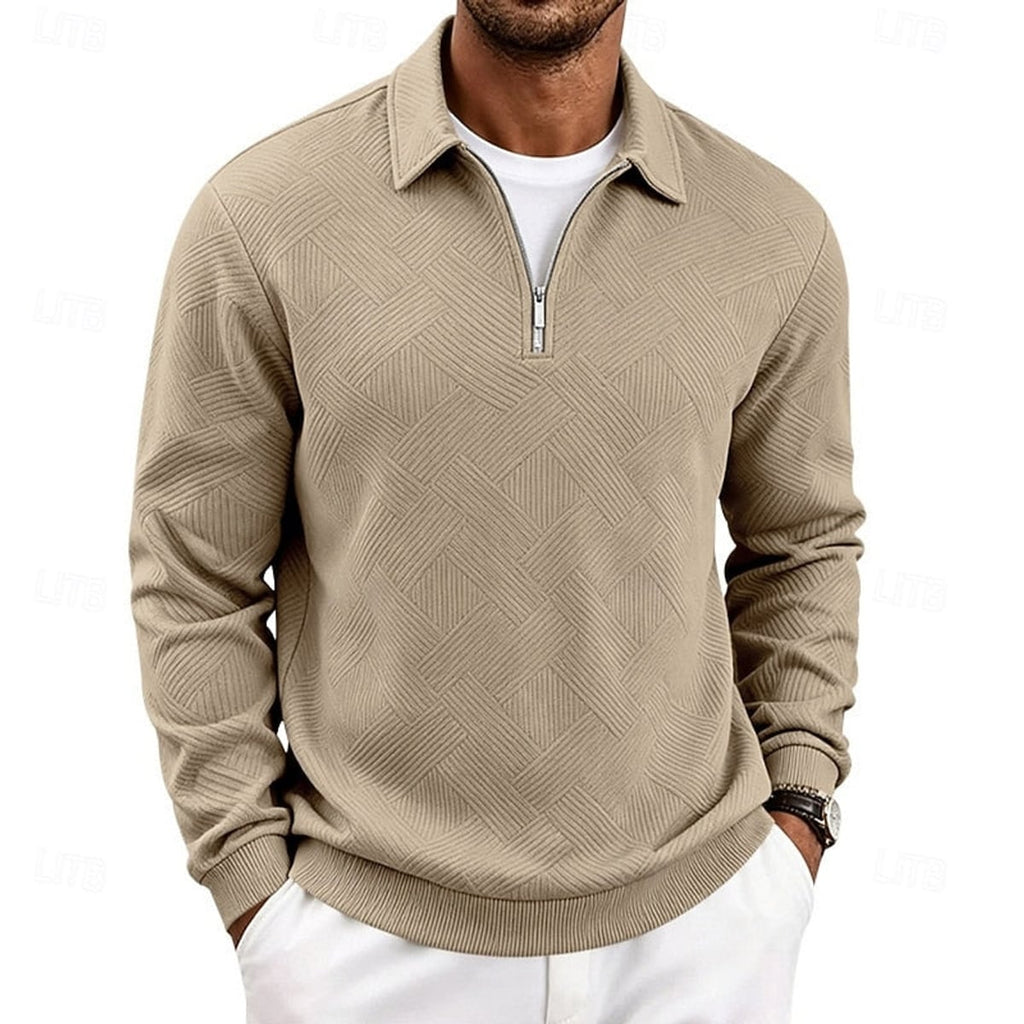 men's textured quarter-zip pullover in khaki