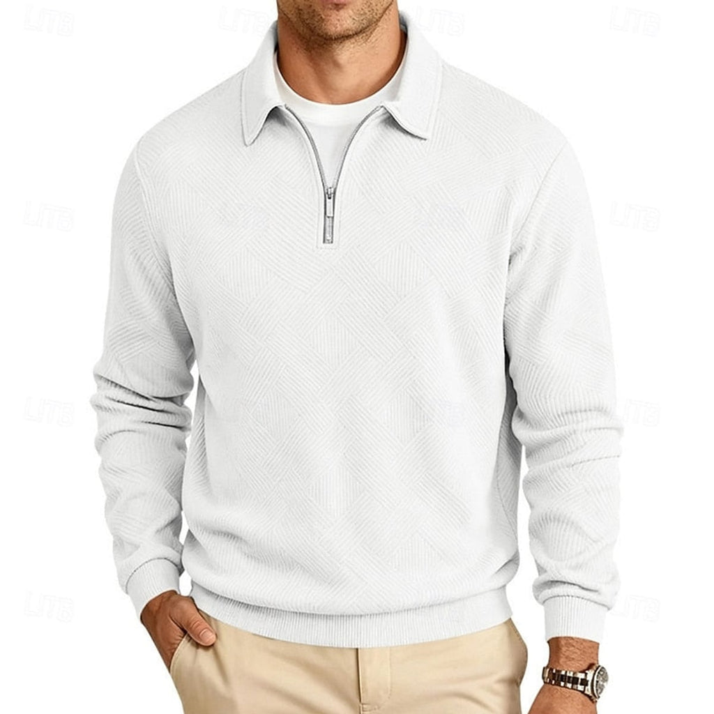 men's textured quarter-zip pullover in white