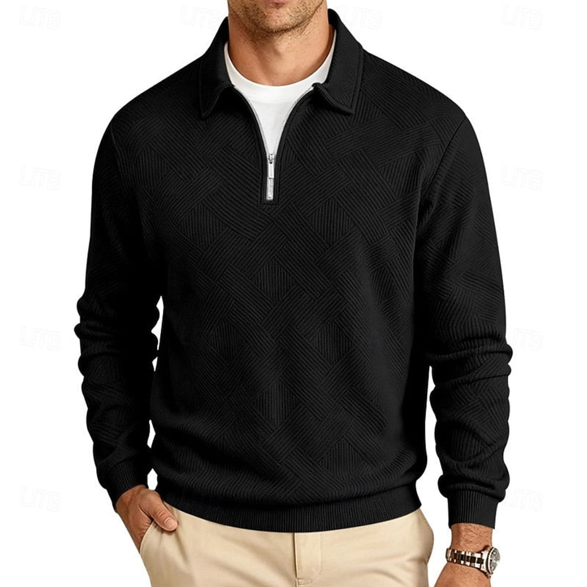 men's textured quarter-zip pullover in black