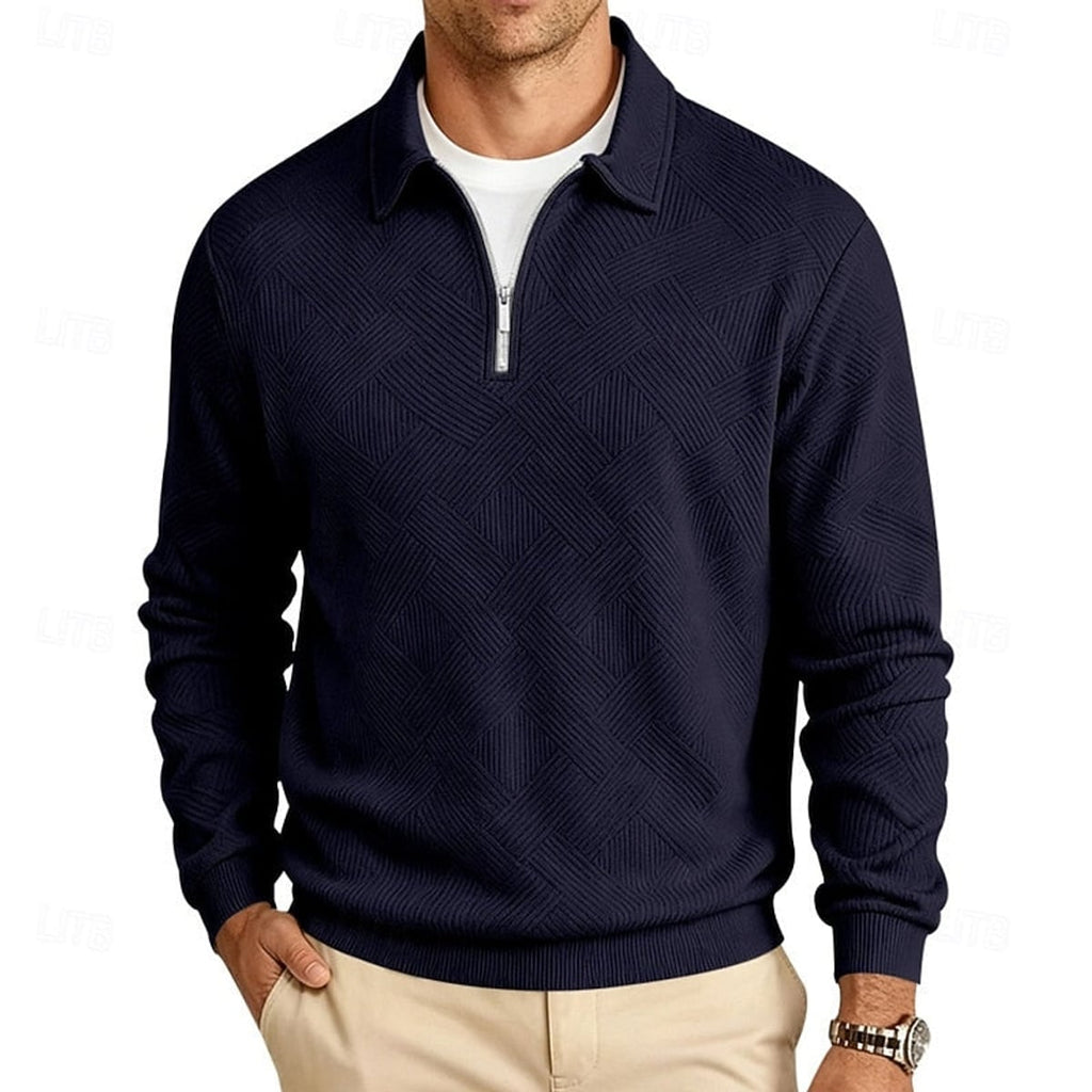 men's textured quarter-zip pullover in navy blue