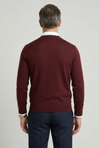 men's v-neck button cardigan in burgundy