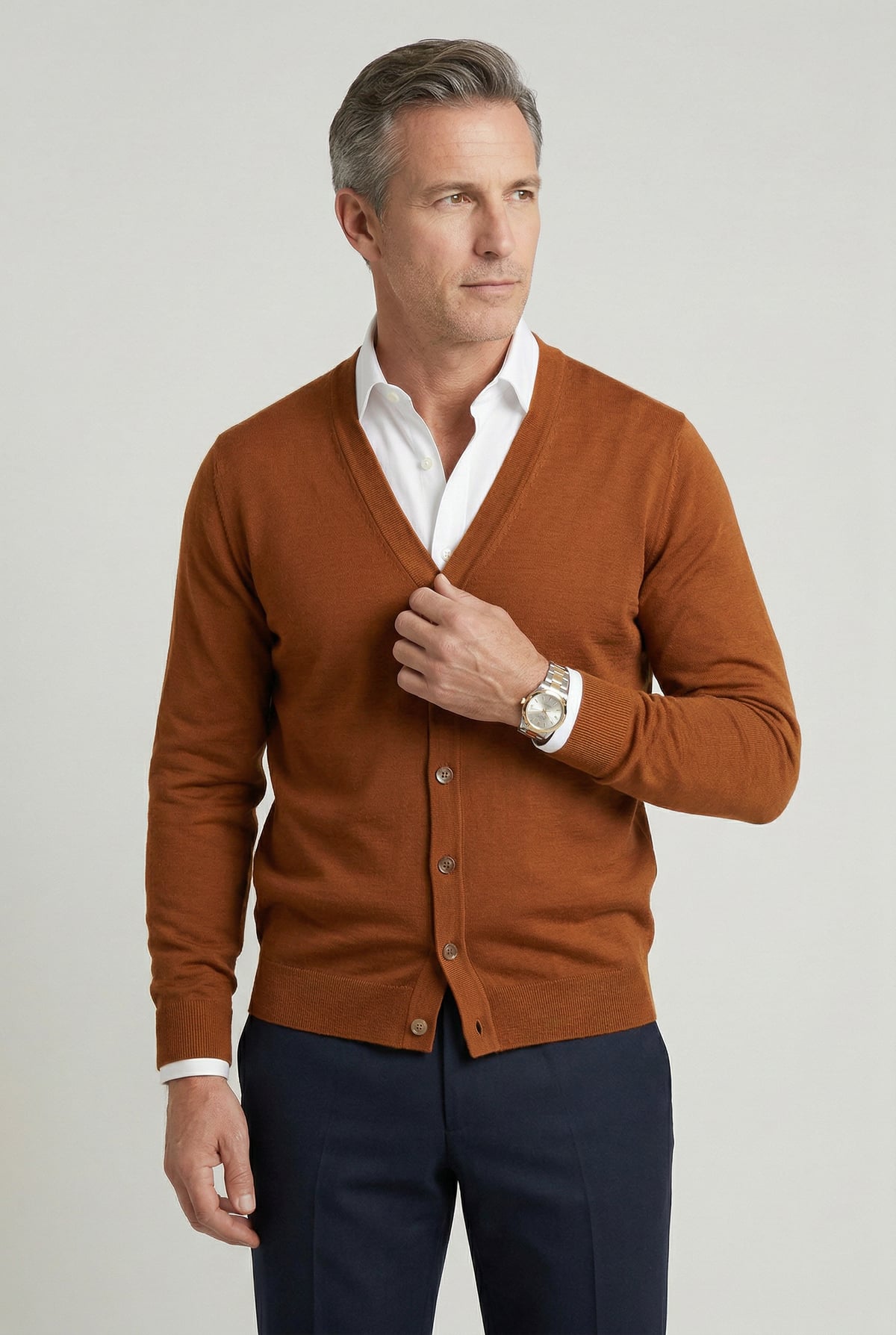 men's v-neck button cardigan in brown