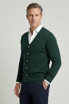 men's v-neck button cardigan in dark green