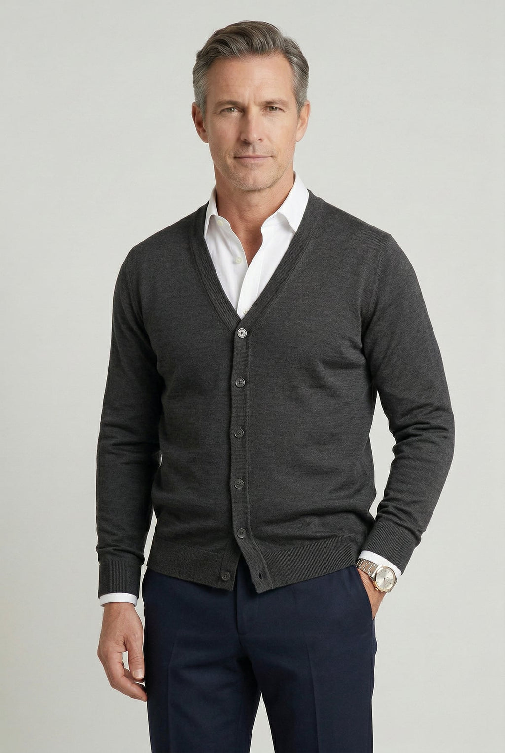 men's v-neck button cardigan in gray