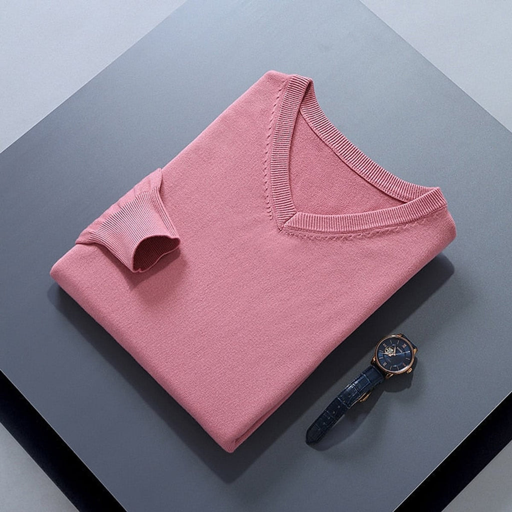 men's v-neck knit sweater in pink