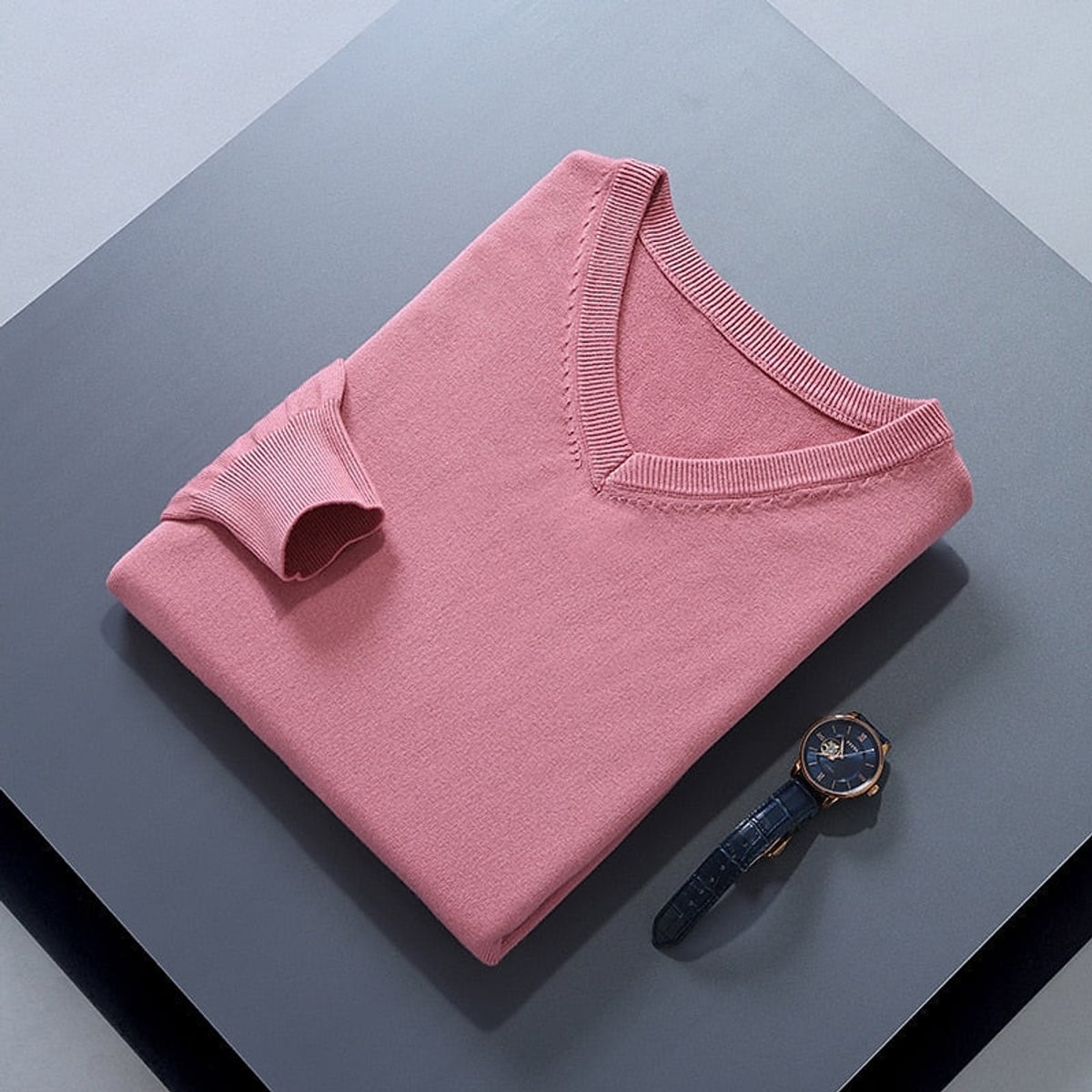 men's v-neck knit sweater in pink