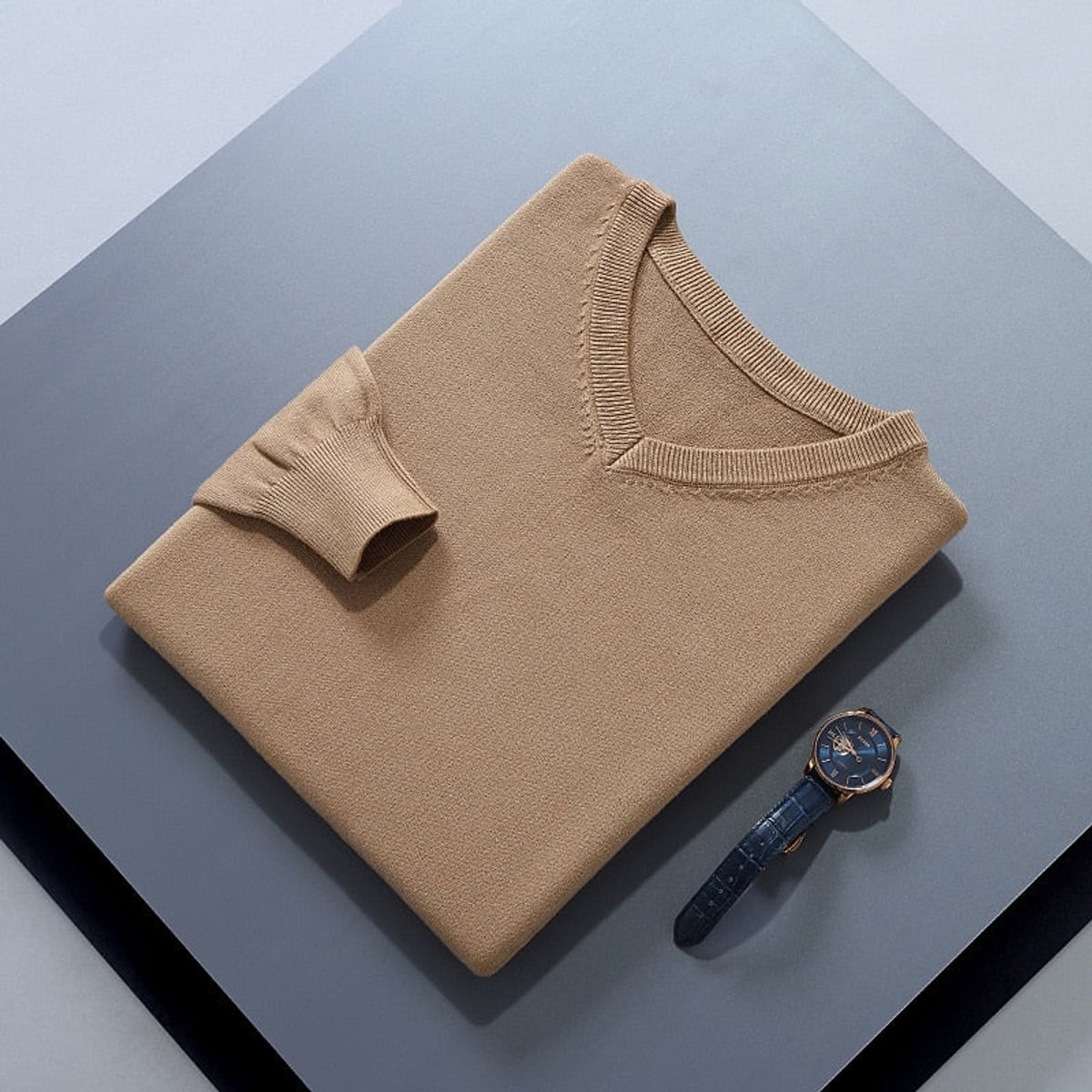 men's v-neck knit sweater in khaki