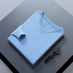 men's v-neck knit sweater in light blue