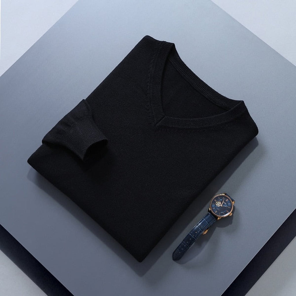 men's v-neck knit sweater in black