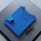 men's v-neck knit sweater in blue